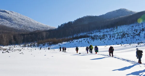 Horolezci na sněhu-limitován horách — Stock fotografie