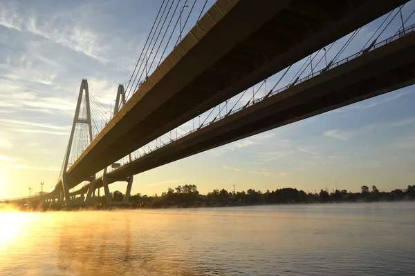 Kabel-verstijfd brug over de rivier neva — Stockfoto