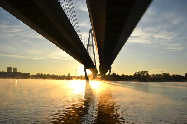 Ponte com suporte de cabo através do rio Neva — Fotografia de Stock