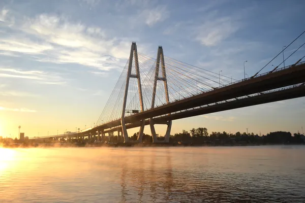 Kabel vyztužená most přes řeku Něva — Stock fotografie