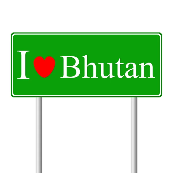 Ik hou van bhutan, concept verkeersbord — Stockvector