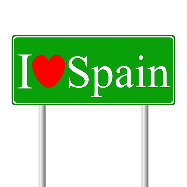 Me encanta España, concepto de señal de tráfico — Vector de stock