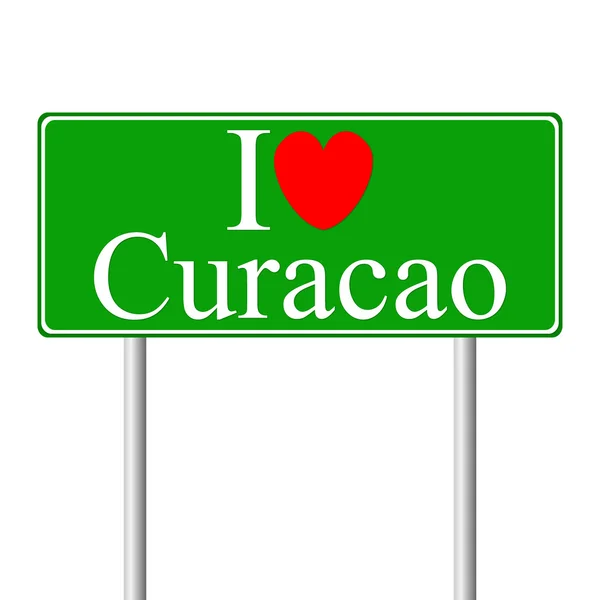 Én szeretem a Curacao, koncepció út jel — Stock Vector