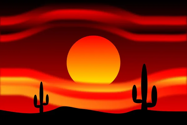 Pôr-do-sol do deserto com plantas de cacto —  Vetores de Stock