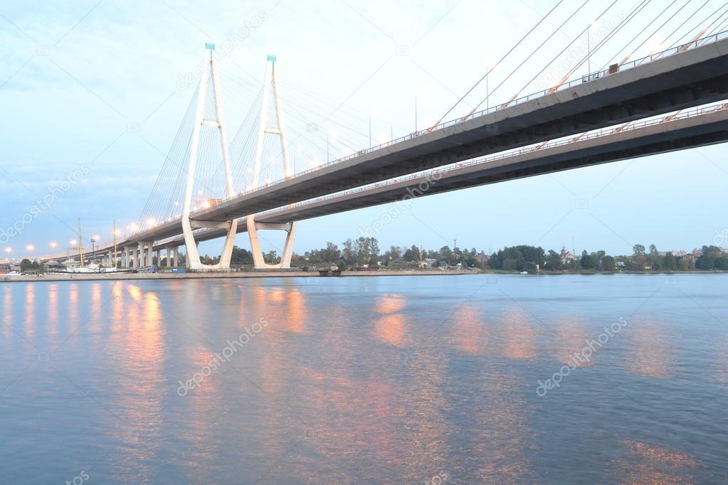 Cable stayed bridge at evening