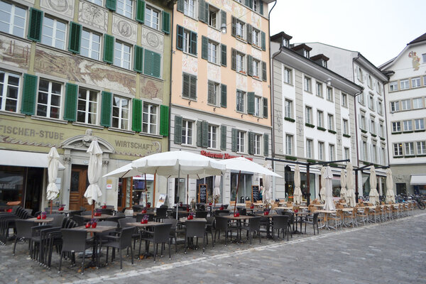 Lucerne, Switzerland - November 5, 2013: View of street in center of Lucerne, Switzerland.