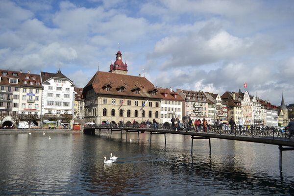 Lucerne, Switzerland - November 5, 2013: View of embankment in center of Lucerne, Switzerland.