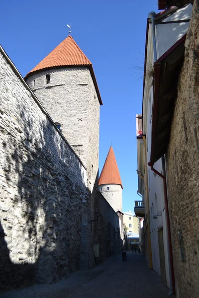 Torens van de muur van de stad in tallinn — Stockfoto