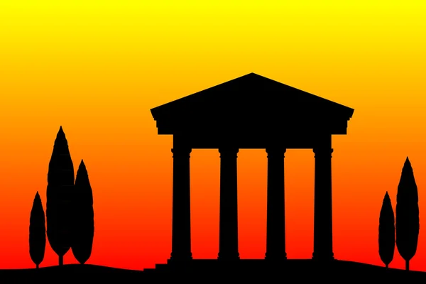Antika tempel på solnedgången — Stock vektor