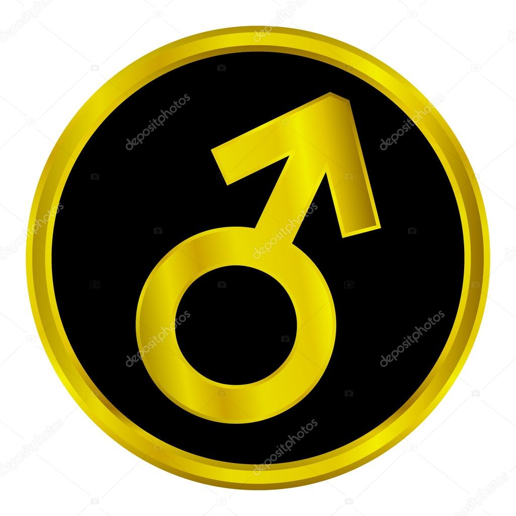 Gold gender male symbol button