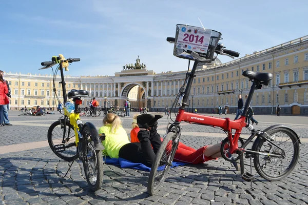Befejezés kerékpár a palota tér Budapest — Stock Fotó