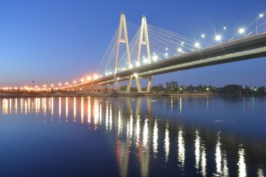 Cable-stayed bridge at night, St.Petersburg. clipart