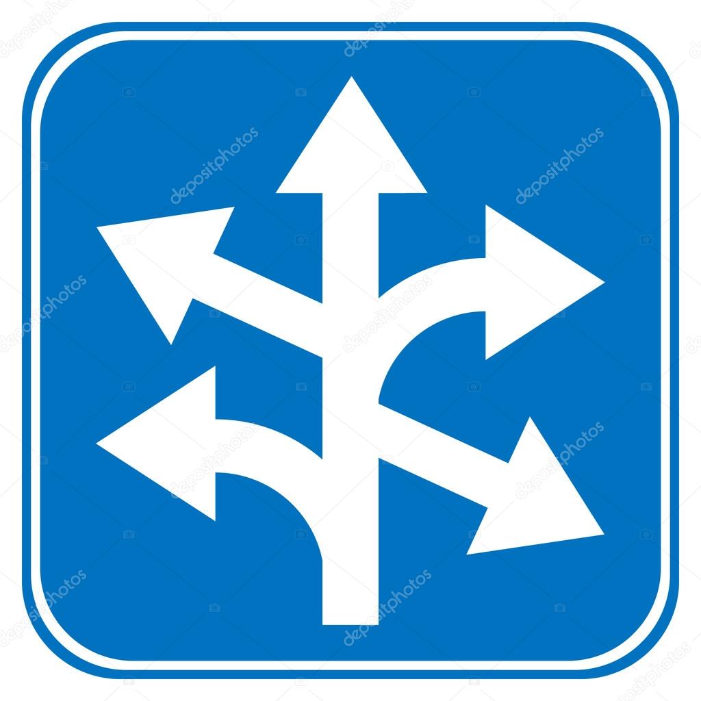 Road sign straight, left and right