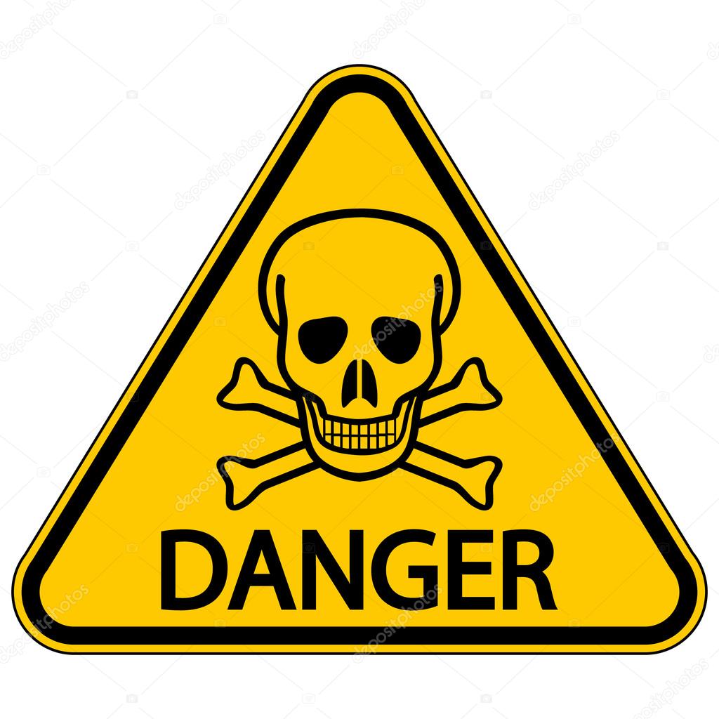 Skull and bones danger triangular sign