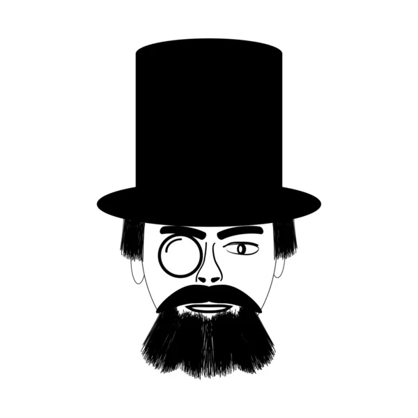 Retro man portret in een bovenste zwarte hoed. — Stockvector