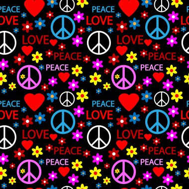 Seamless pattern with symbols of the hippie