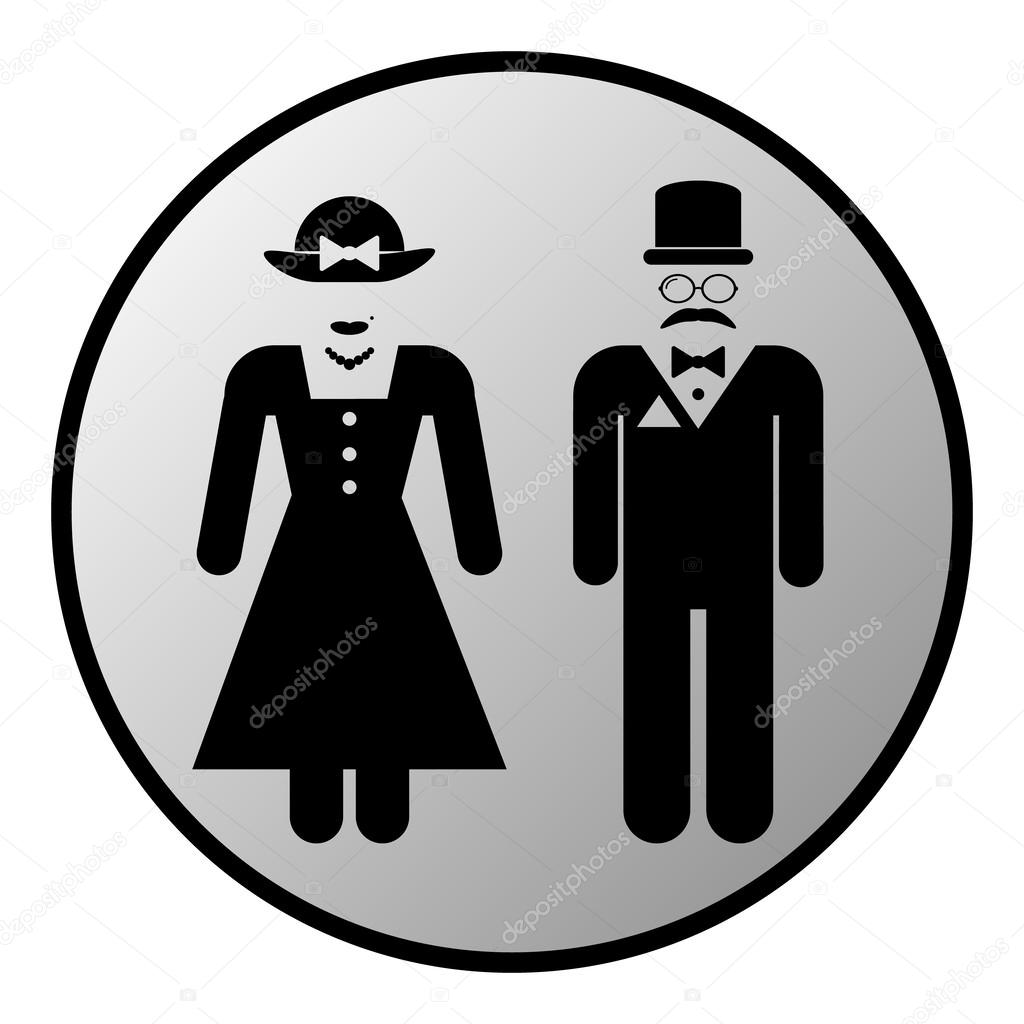 Male and female restroom symbol button