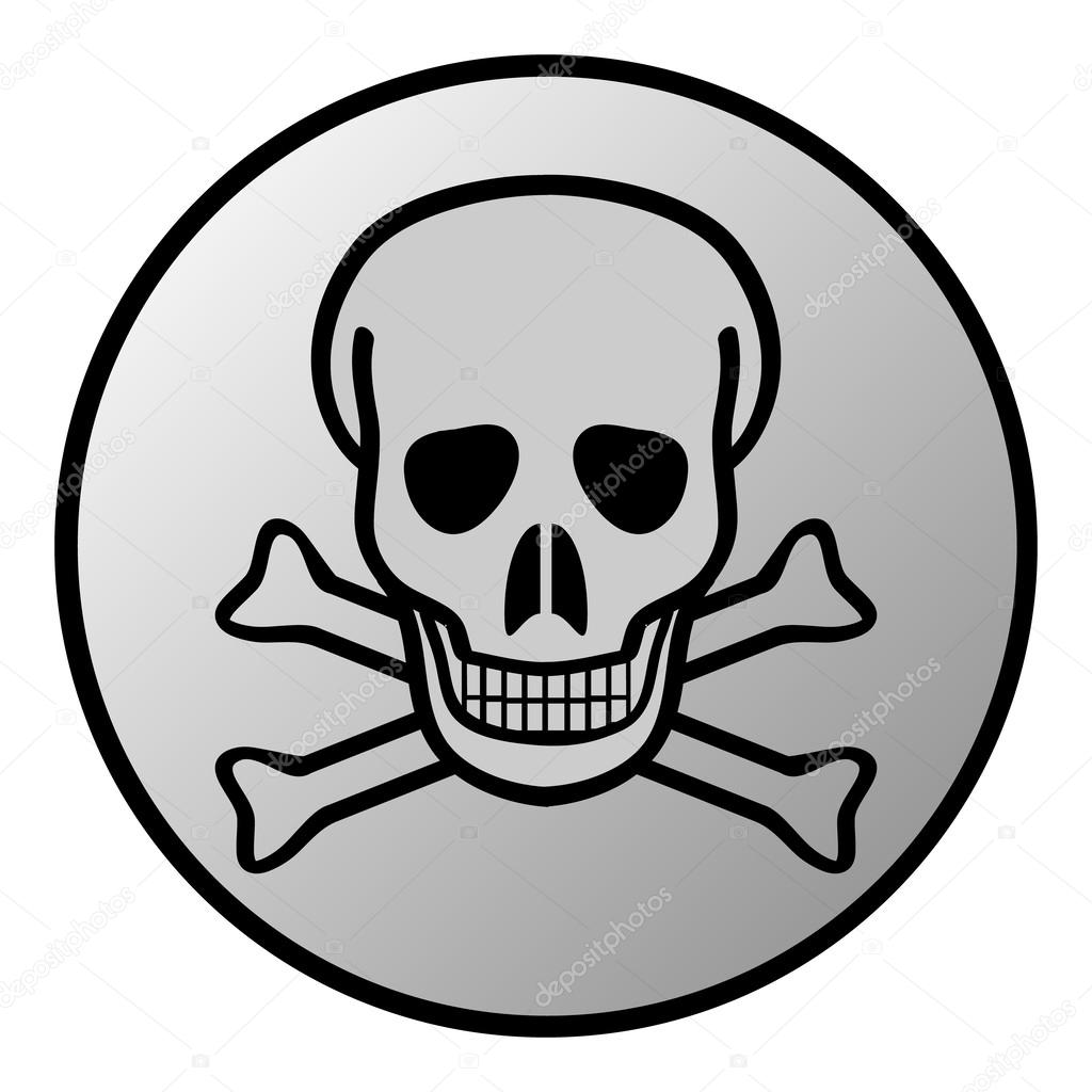 Skull and bones danger sign button