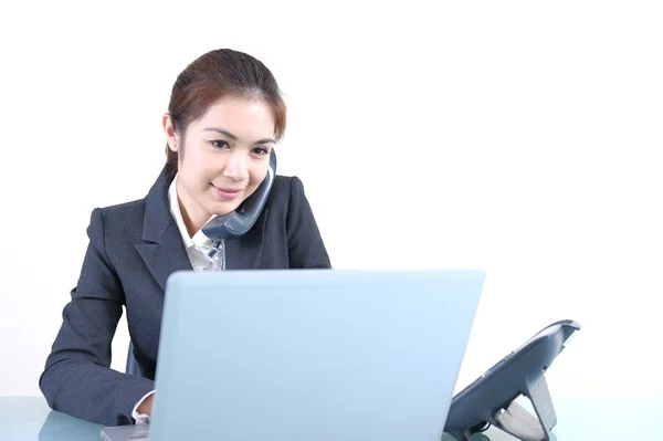 Young beautiful business lady talk with phone — Stock Photo, Image