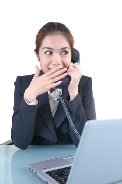 Young beautiful business lady talk with phone — Stock Photo, Image