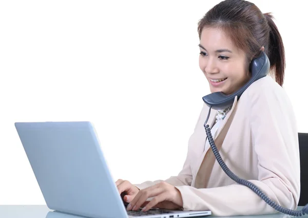 Young beautiful business lady talk with phone — Stock Photo, Image