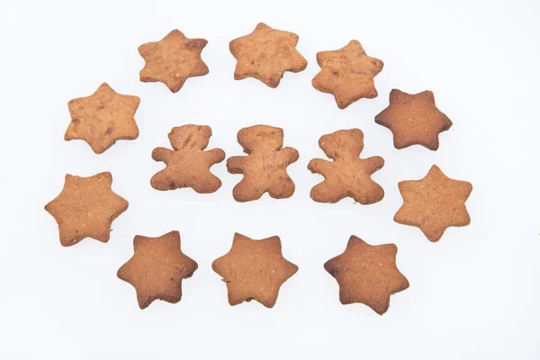Homemade Ginger Cookies. Plain Tree Gingerbread Men and Stars — Stock Photo, Image