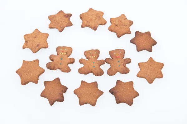 Homemade Ginger Cookies. Tree Gingerbread Men and Stars — Stock Photo, Image