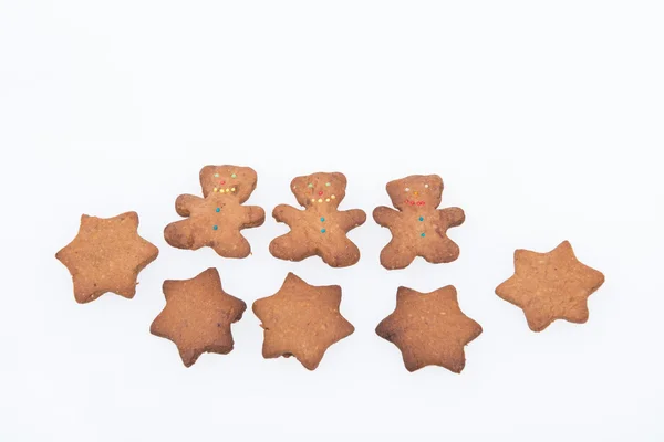 Homemade Ginger Cookies. Tree Gingerbread Men and Stars — Stock Photo, Image