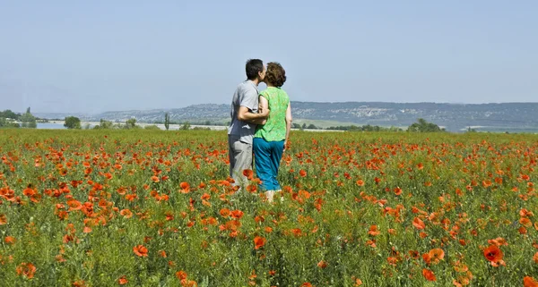 Couple on poppie — Stock Photo, Image