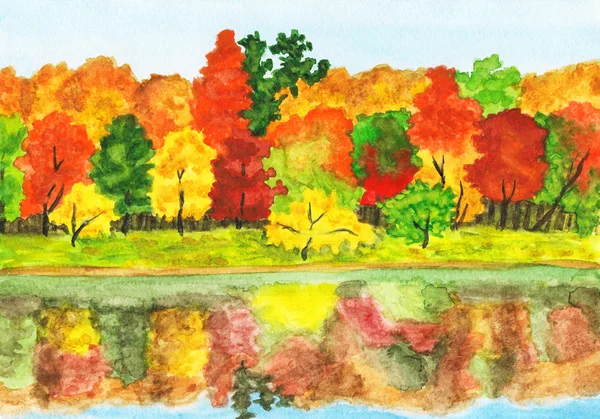 Hösten skogen, målning — Stockfoto