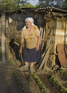 yaşlı kadın bahçede çalışan