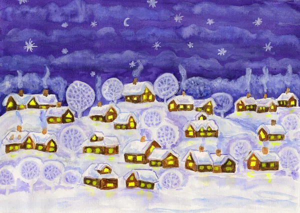 Winter night, painting — Stock Photo, Image