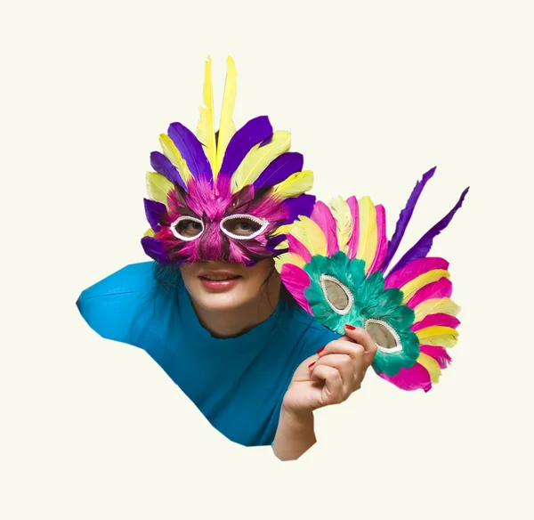 Vrouw in carnaval masker Stockafbeelding