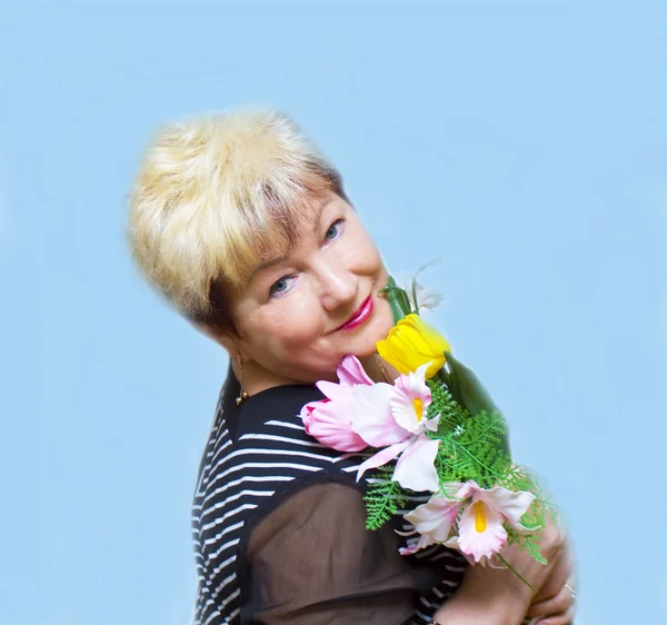 Lady with bouquet — Stock Photo, Image