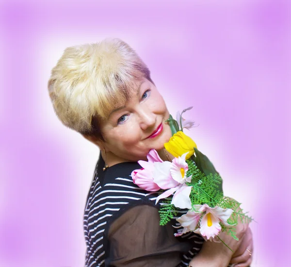 Lady with bouquet — Stock Photo, Image