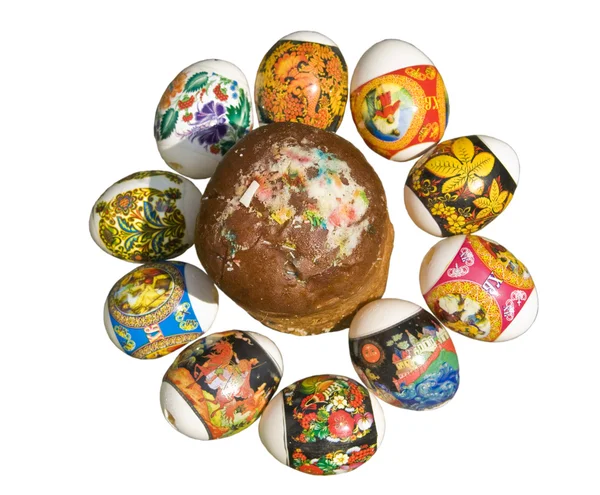 Paskalya kek ve boyalı yumurta — Stok fotoğraf