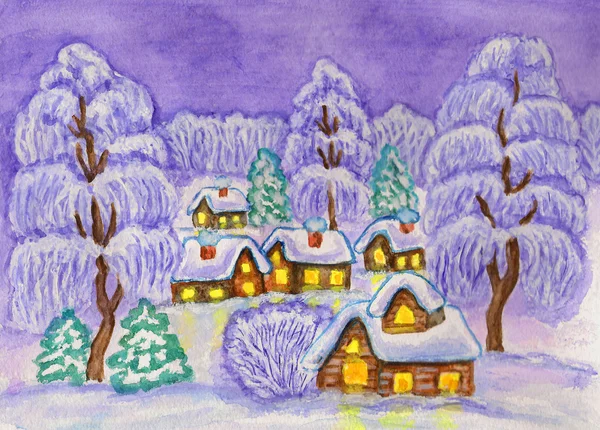 Vinterlandskap, målning — Stockfoto