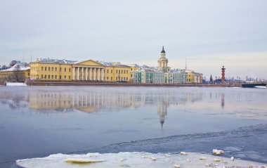 St. Petersburg, quay of river Neva in winter clipart