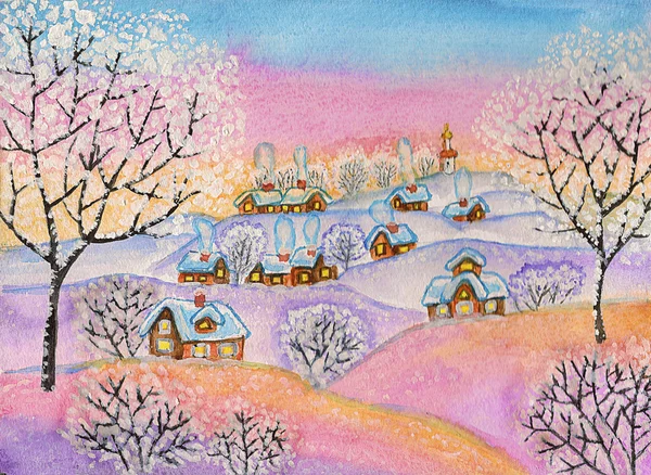 Paysage d'hiver, peinture — Photo