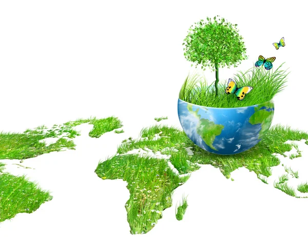 Globe on the green grass — Stock Photo, Image