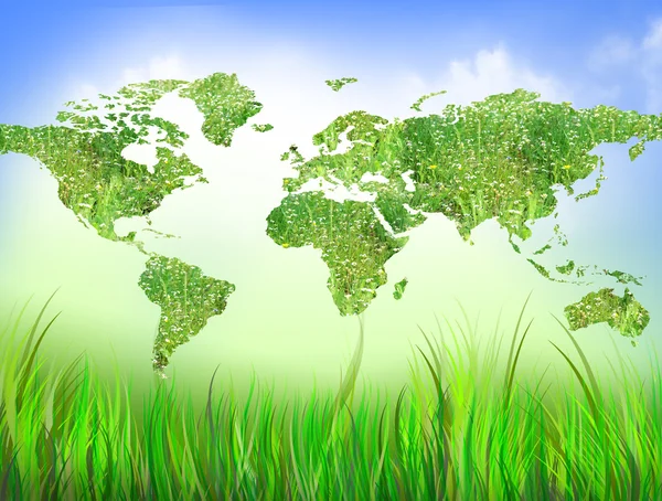 Globe on the green grass map — Stock Photo, Image