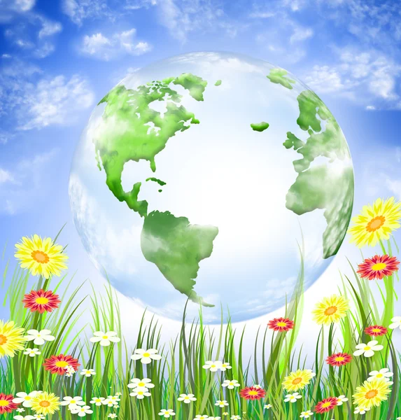 Wilde Frühlingsblumen grüne Wiese und grüne Welt — Stockfoto