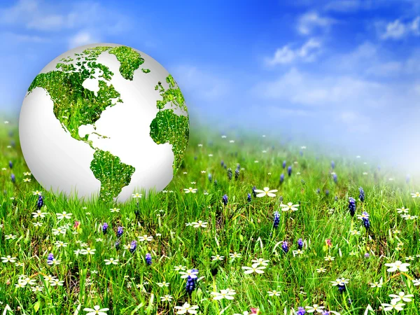 Globe on the green grass — Stock Photo, Image