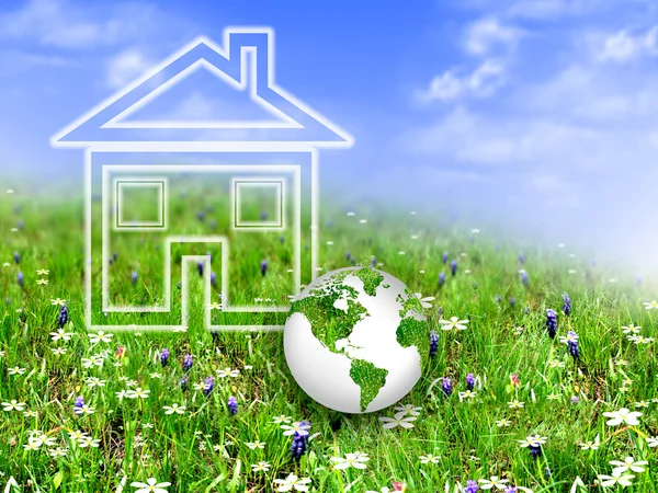 New house imagination on green meadow — Stock Photo, Image
