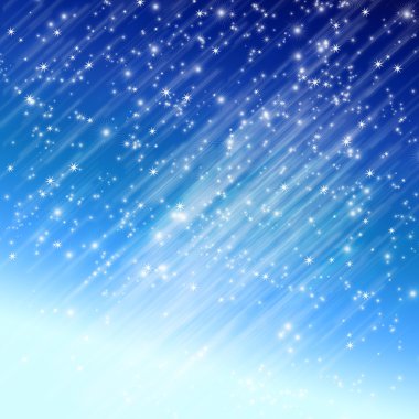 kar taneleri ve mavi ışık yola inen yıldızlar