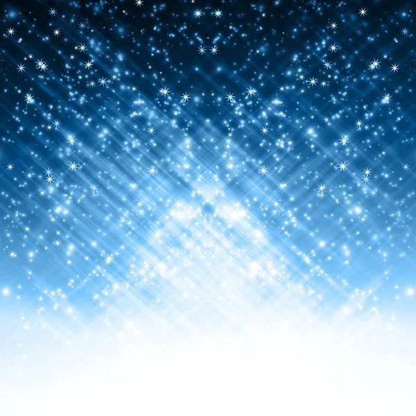 Schneeflocken und Sterne auf einem Pfad aus blauem Licht — Stockfoto