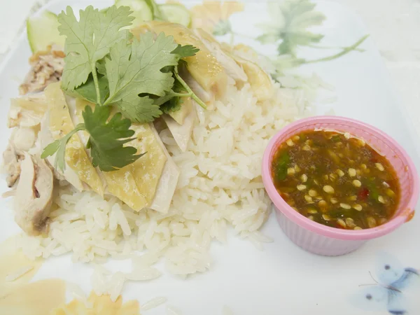 Arroz al vapor con sopa de pollo — Foto de Stock