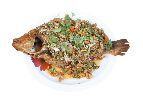 Baharatlı kızarmış Tay kırmızı tilapia balık salatası