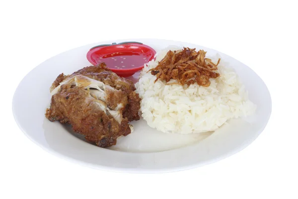 Gebratenes Huhn mit gedünstetem klebrigem Reis — Stockfoto