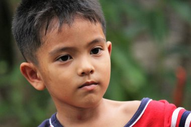 Asian Thai little boy play in the backyard